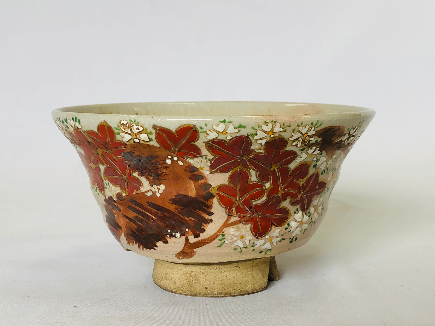 Y5015 CHAWAN Inuyama-ware signed autumn leaves Japan antique tea ceremony bowl