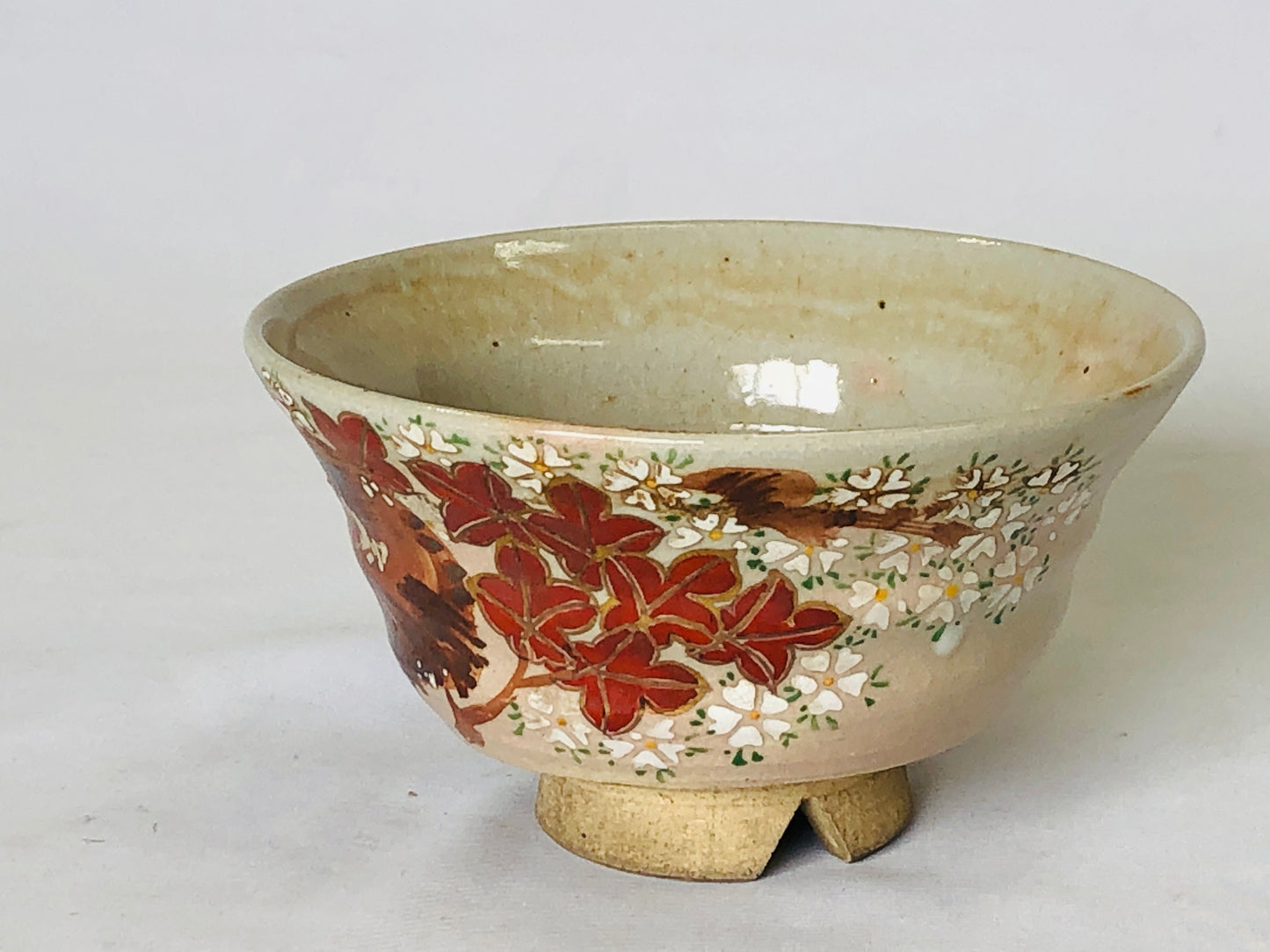 Y5015 CHAWAN Inuyama-ware signed autumn leaves Japan antique tea ceremony bowl