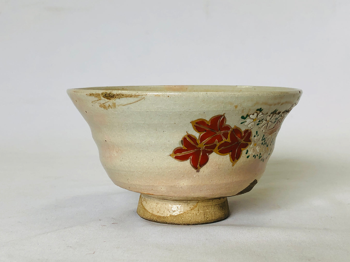 Y5015 CHAWAN Inuyama-ware signed autumn leaves Japan antique tea ceremony bowl