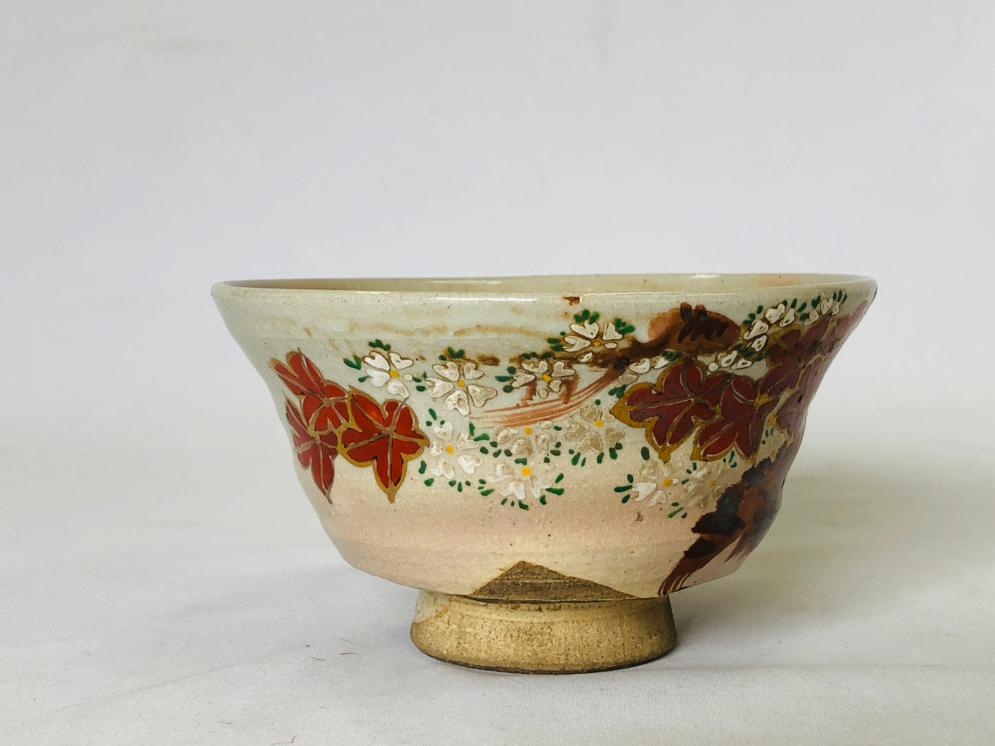 Y5015 CHAWAN Inuyama-ware signed autumn leaves Japan antique tea ceremony bowl