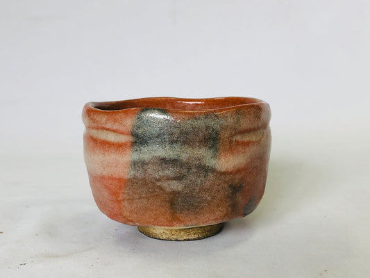 Y5019 CHAWAN Raku-ware red signed Japan antique tea ceremony pottery bowl