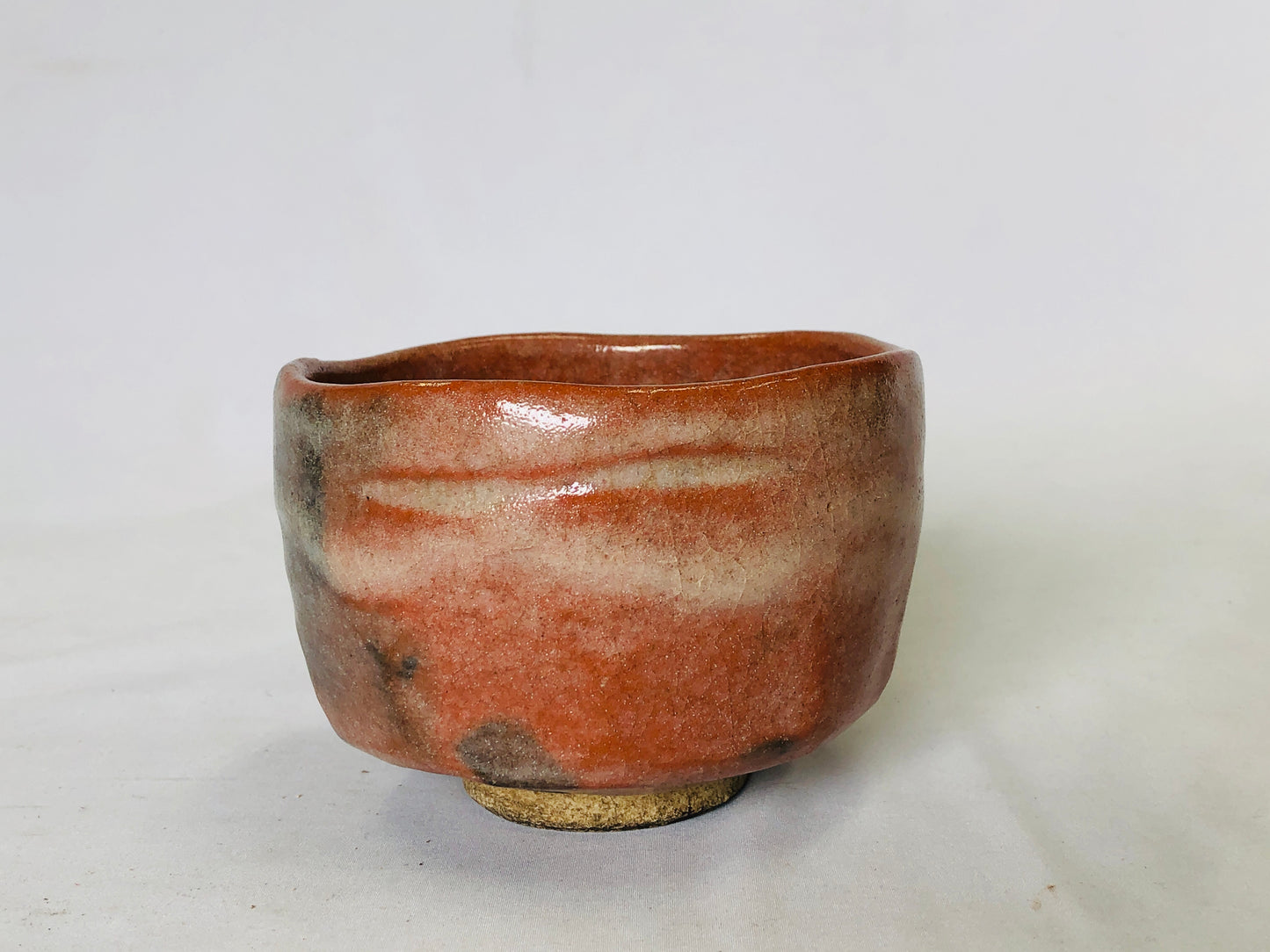 Y5019 CHAWAN Raku-ware red signed Japan antique tea ceremony pottery bowl