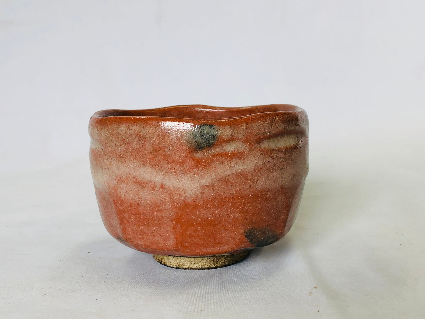 Y5019 CHAWAN Raku-ware red signed Japan antique tea ceremony pottery bowl