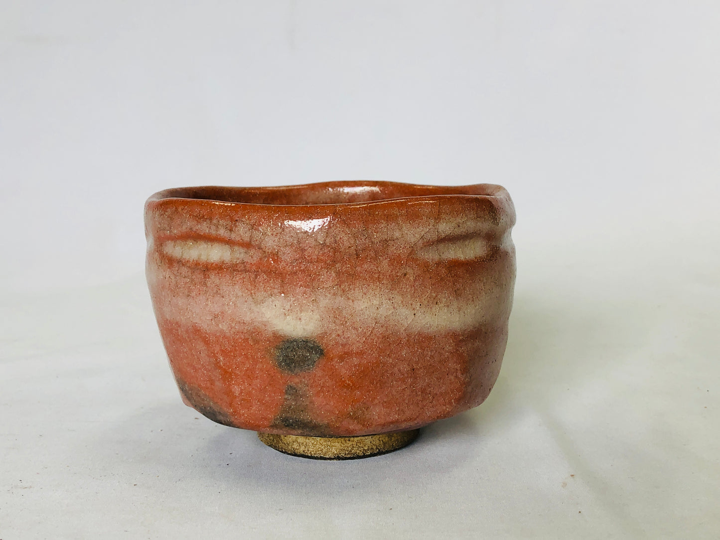 Y5019 CHAWAN Raku-ware red signed Japan antique tea ceremony pottery bowl