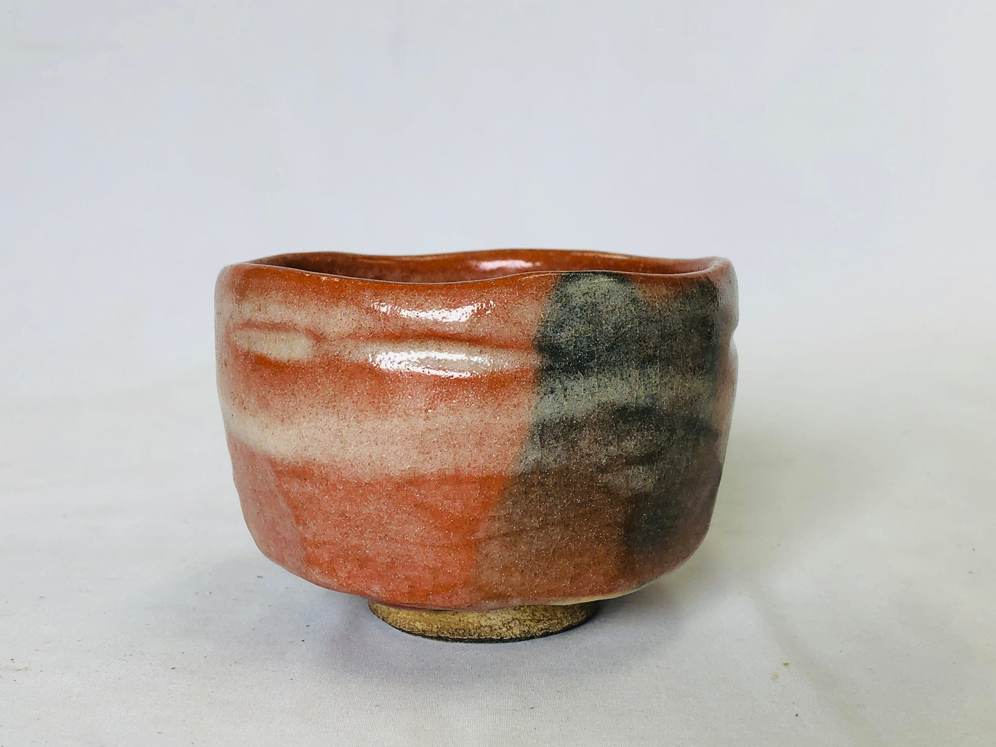 Y5019 CHAWAN Raku-ware red signed Japan antique tea ceremony pottery bowl