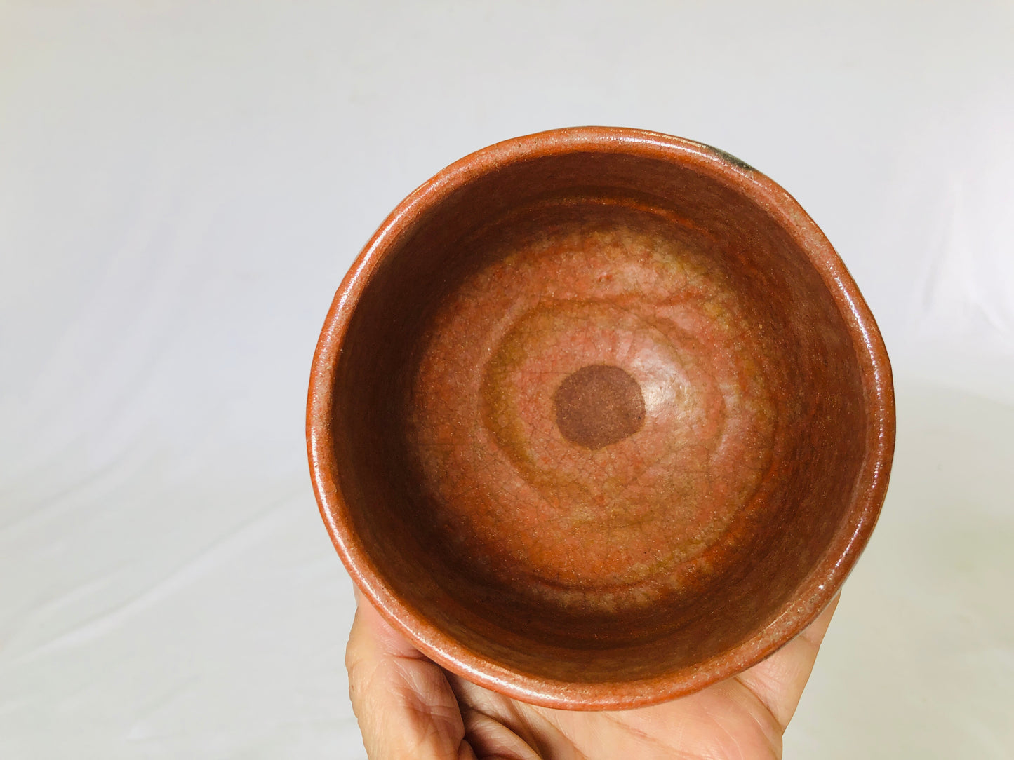 Y5019 CHAWAN Raku-ware red signed Japan antique tea ceremony pottery bowl