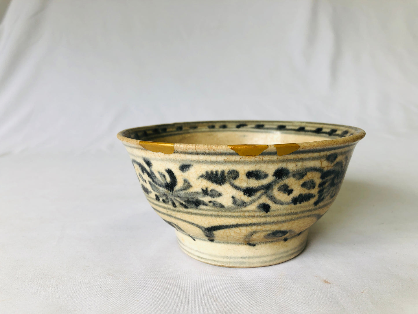 Y5028 CHAWAN Annan-ware kintsugi box Japan antique tea ceremony pottery bowl