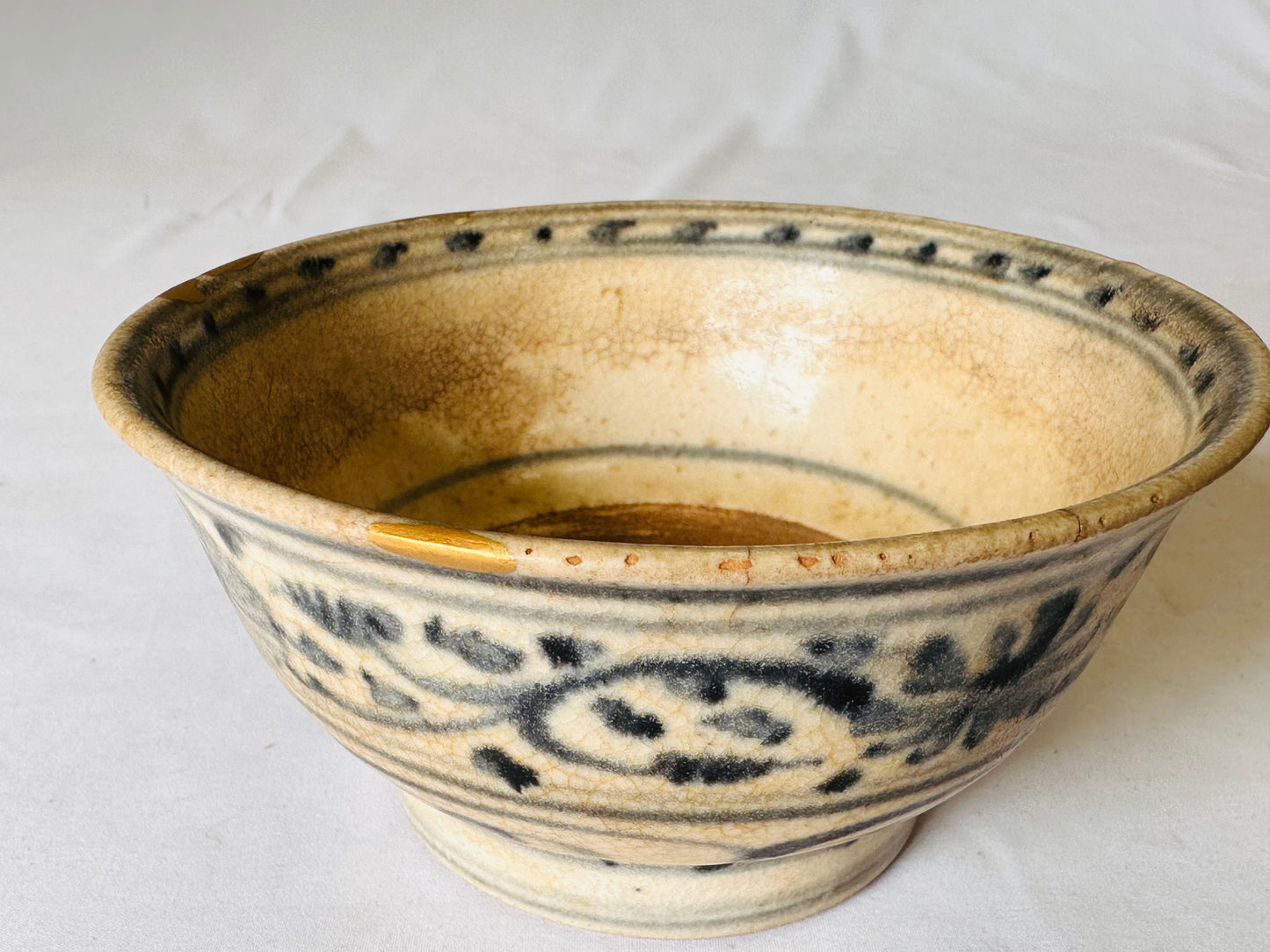 Y5028 CHAWAN Annan-ware kintsugi box Japan antique tea ceremony pottery bowl