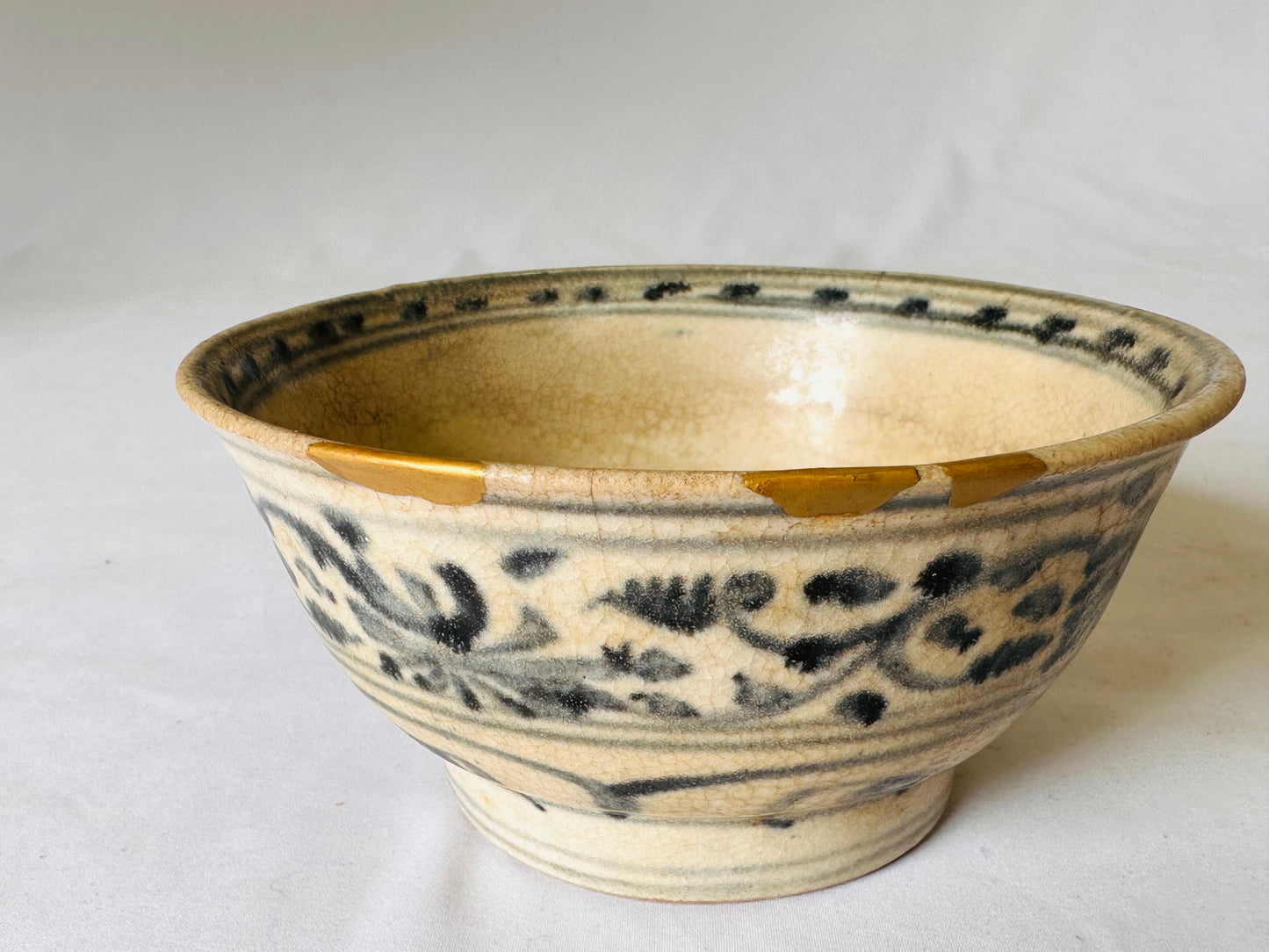 Y5028 CHAWAN Annan-ware kintsugi box Japan antique tea ceremony pottery bowl