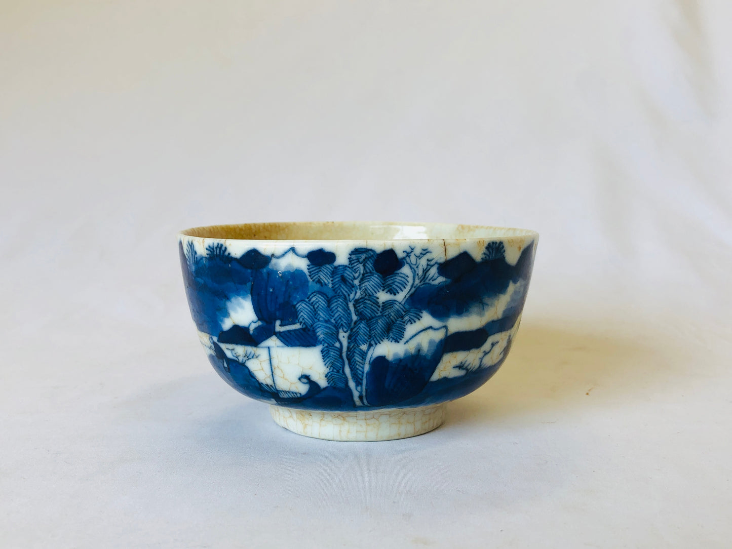 Y5036 CHAWAN Underglaze blue signed box China antique tea ceremony pottery bowl