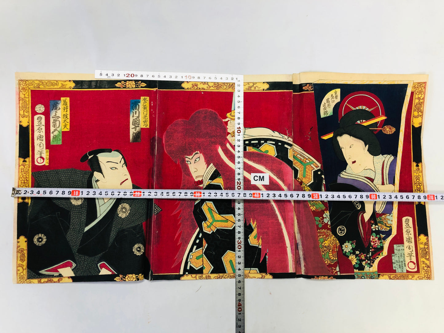 Y5055 WOODBLOCK PRINT Kunichika triptych actor Japan Ukiyoe art antique interior