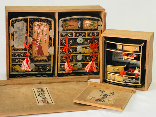 Y5064 TANSU Miniature furniture Hina tools Makie box Japan antique vintage