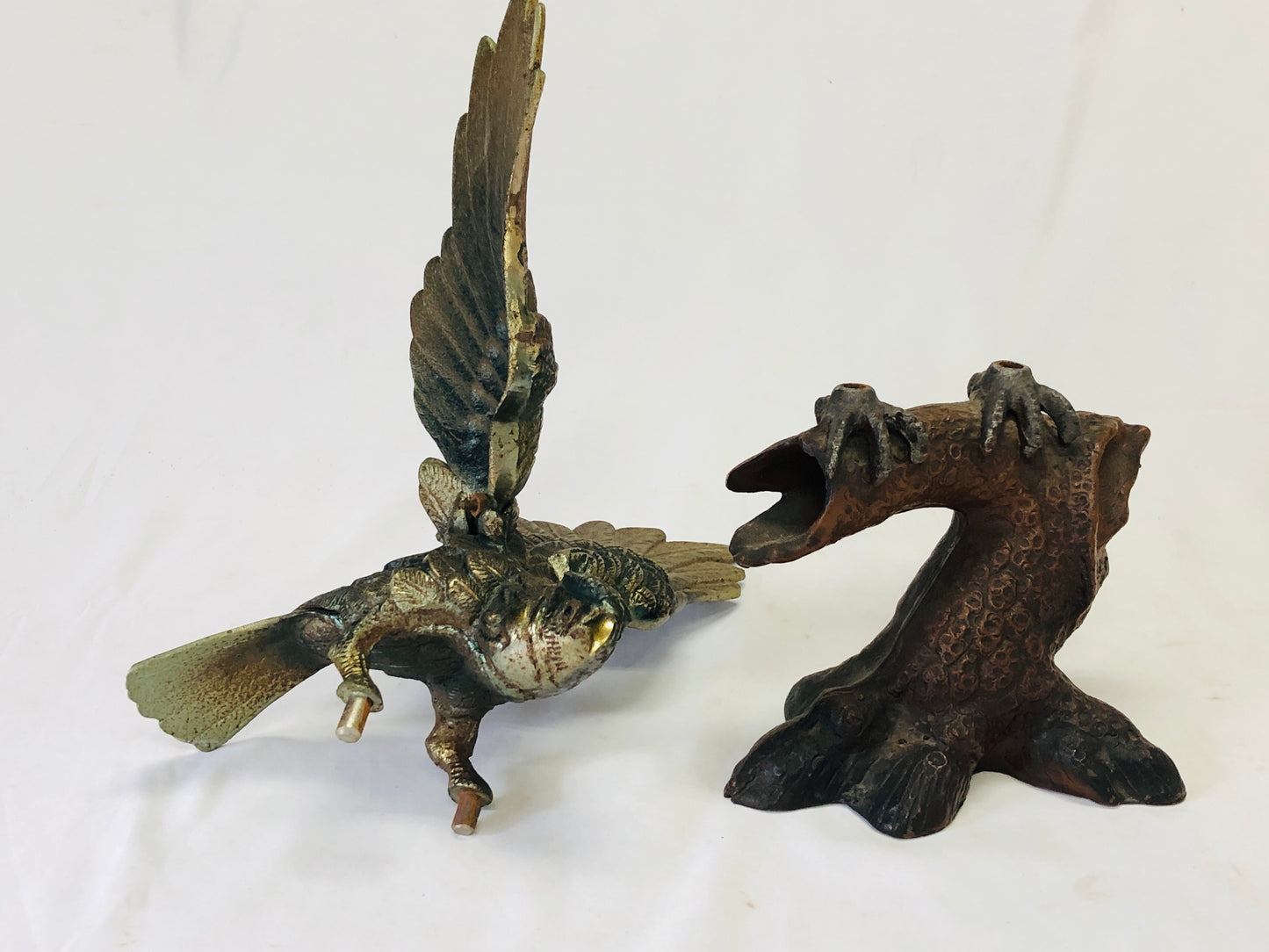 Y5066 OKIMONO metal Hawk Falcon figure figurine Japan antique interior decor