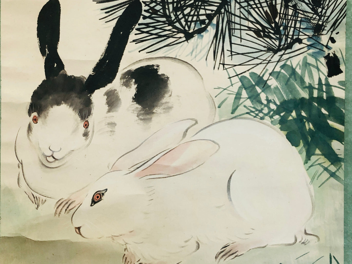 Y5076 KAKEJIKU Rabbit hare signed Japan hanging scroll interior wall decor
