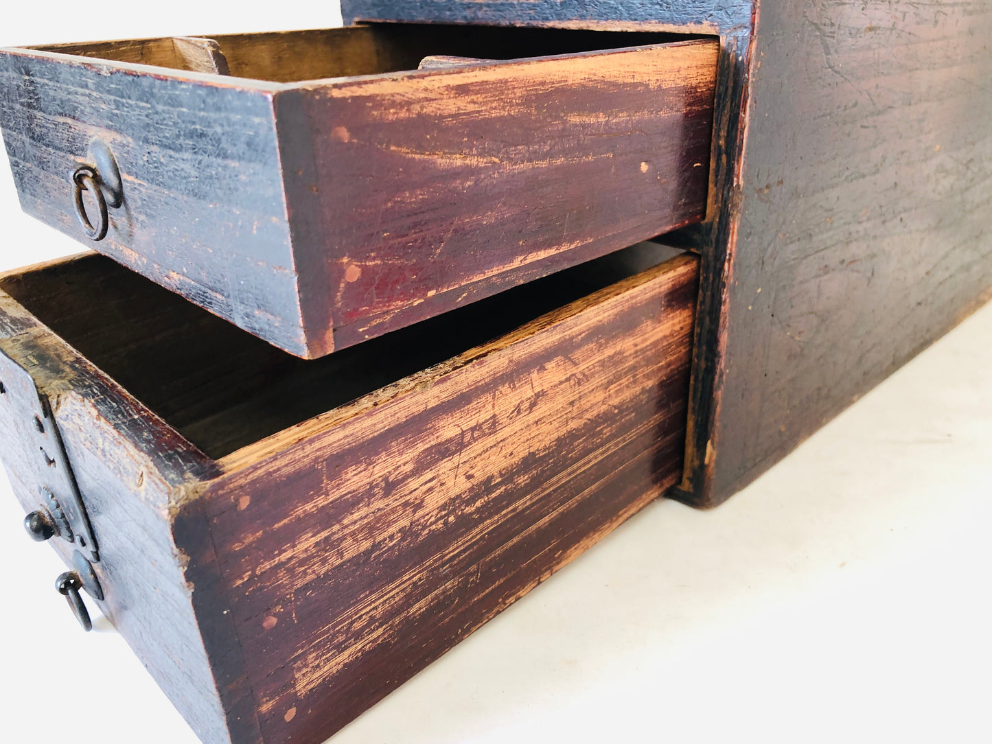Y5092 TANSU wooden chest of drawers Suzuri box Japan antique vintage storage