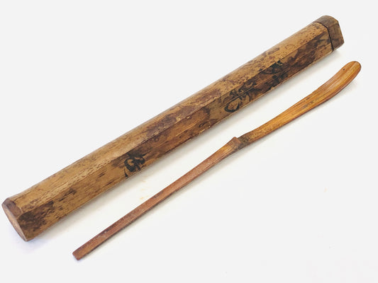 Y5128 TEA SCOOP bamboo Matcha spoon signed case Japan Tea Ceremony antique