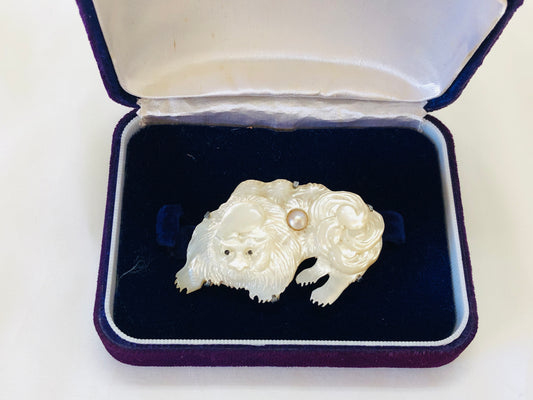 Y5132 OBIDOME Sash Clip brooch Lion pearl decoration box Japan Kimono antique