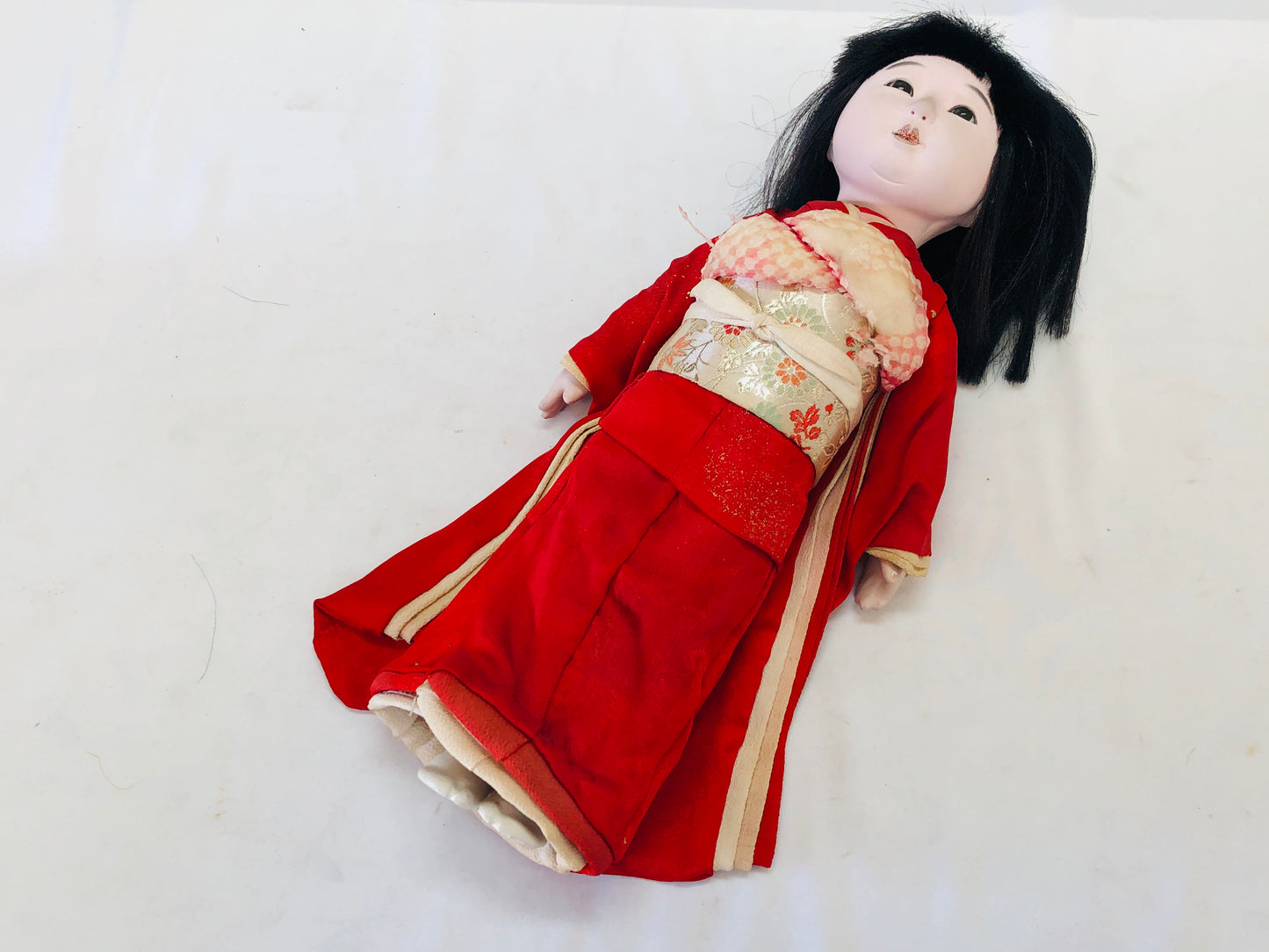 Y5153 NINGYO Ichimatsu Doll red Kimono girl toy Japan vintage antique figure