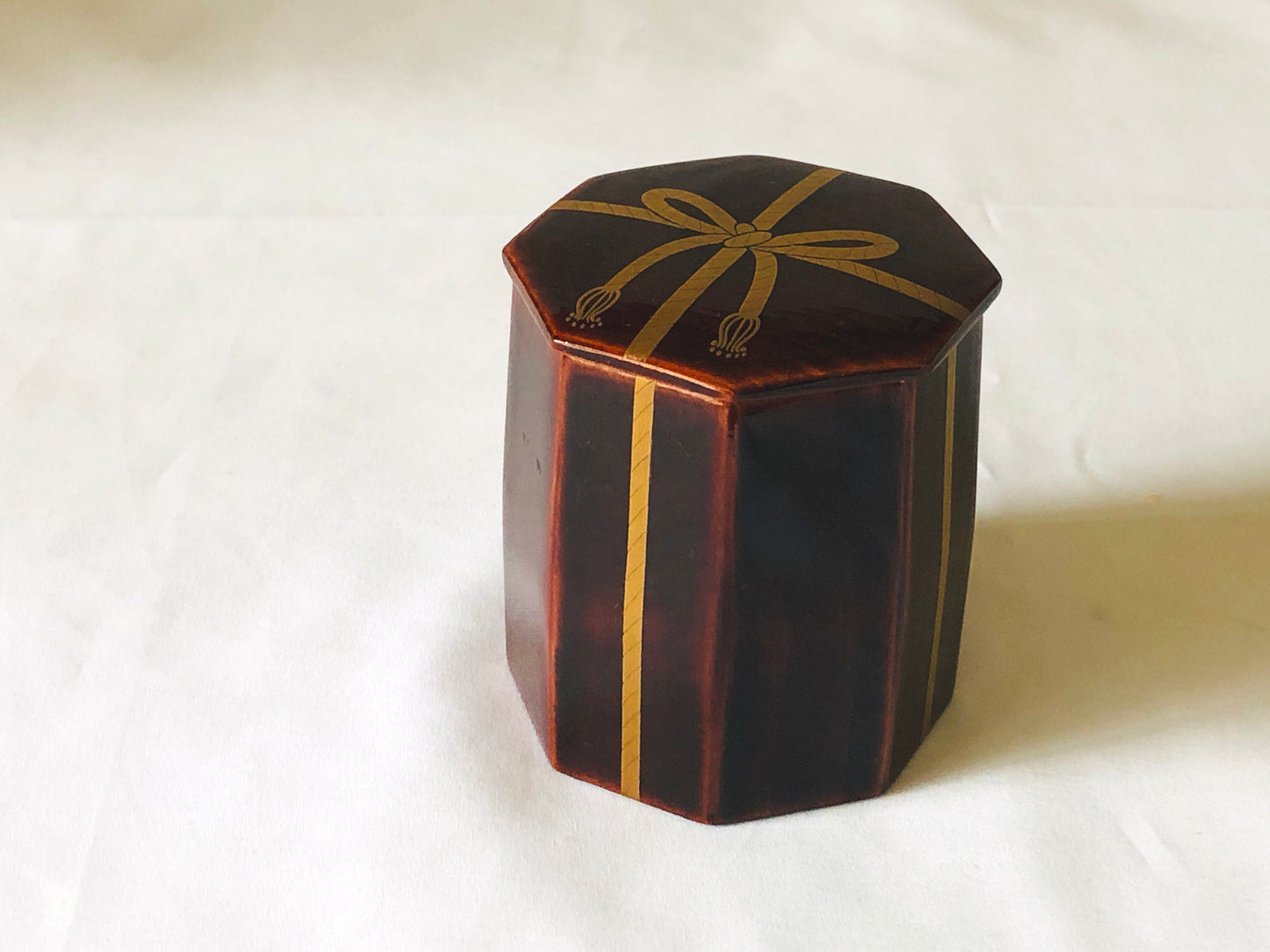 Y5161 NATUME Makie Tea Caddy octagonal signed box Japan Tea Ceremony antique