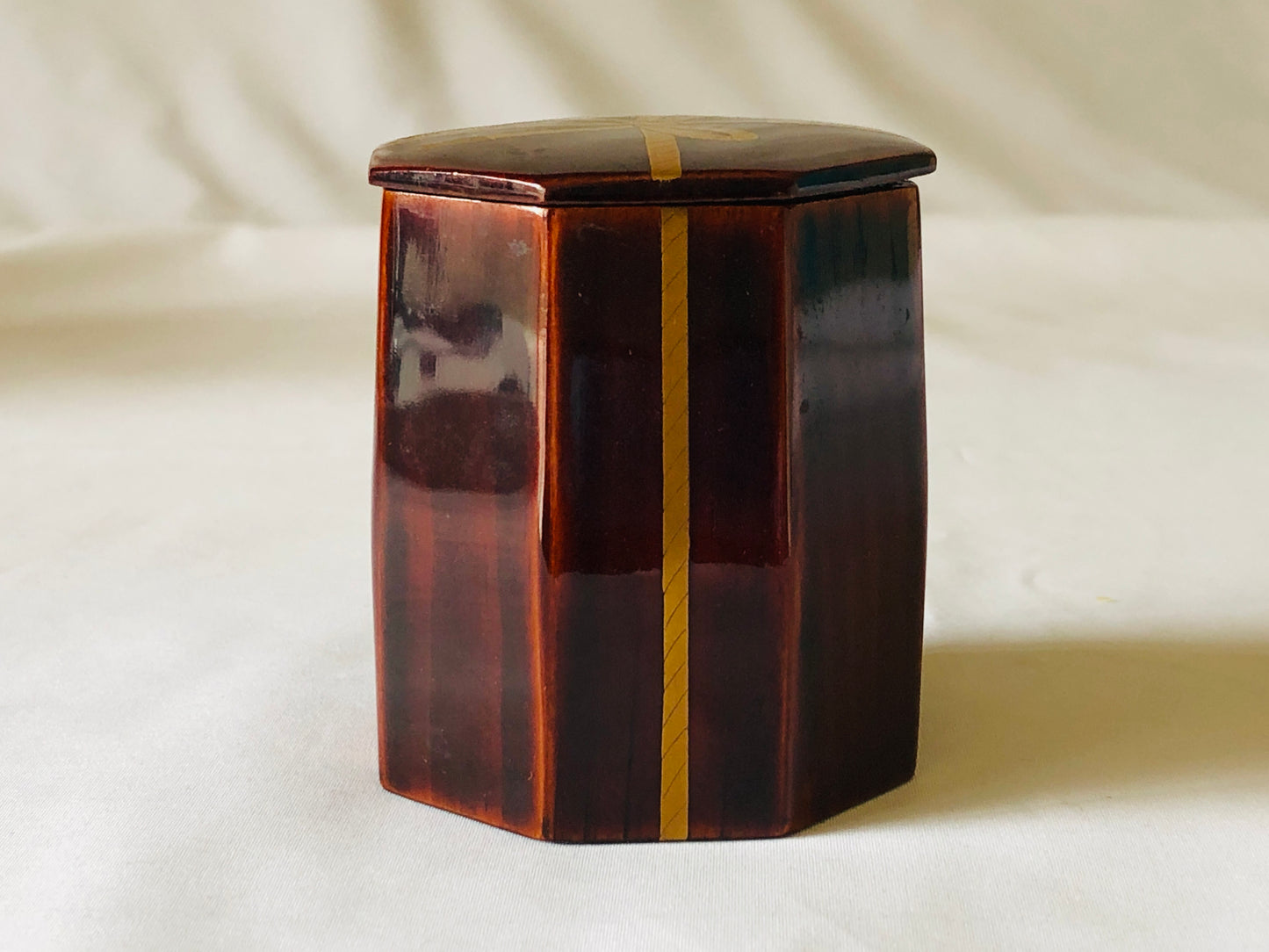 Y5161 NATUME Makie Tea Caddy octagonal signed box Japan Tea Ceremony antique