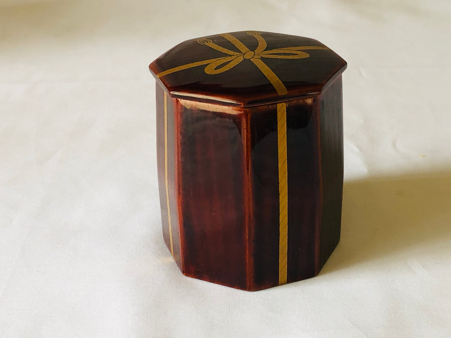 Y5161 NATUME Makie Tea Caddy octagonal signed box Japan Tea Ceremony antique