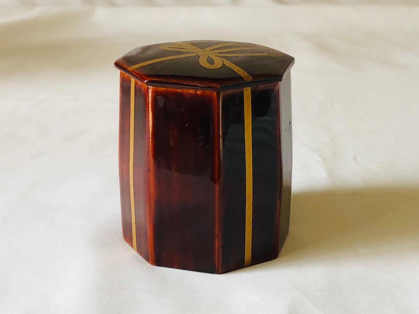 Y5161 NATUME Makie Tea Caddy octagonal signed box Japan Tea Ceremony antique