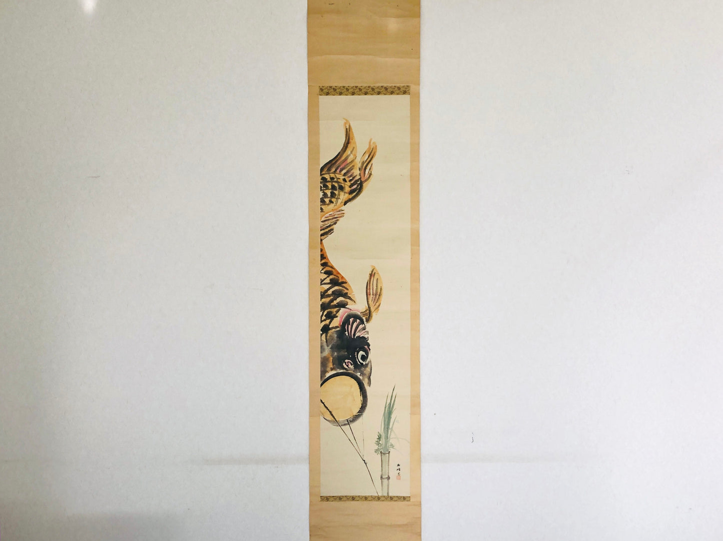 Y5174 KAKEJIKU Carp streamer banner signed Japan hanging scroll interior decor