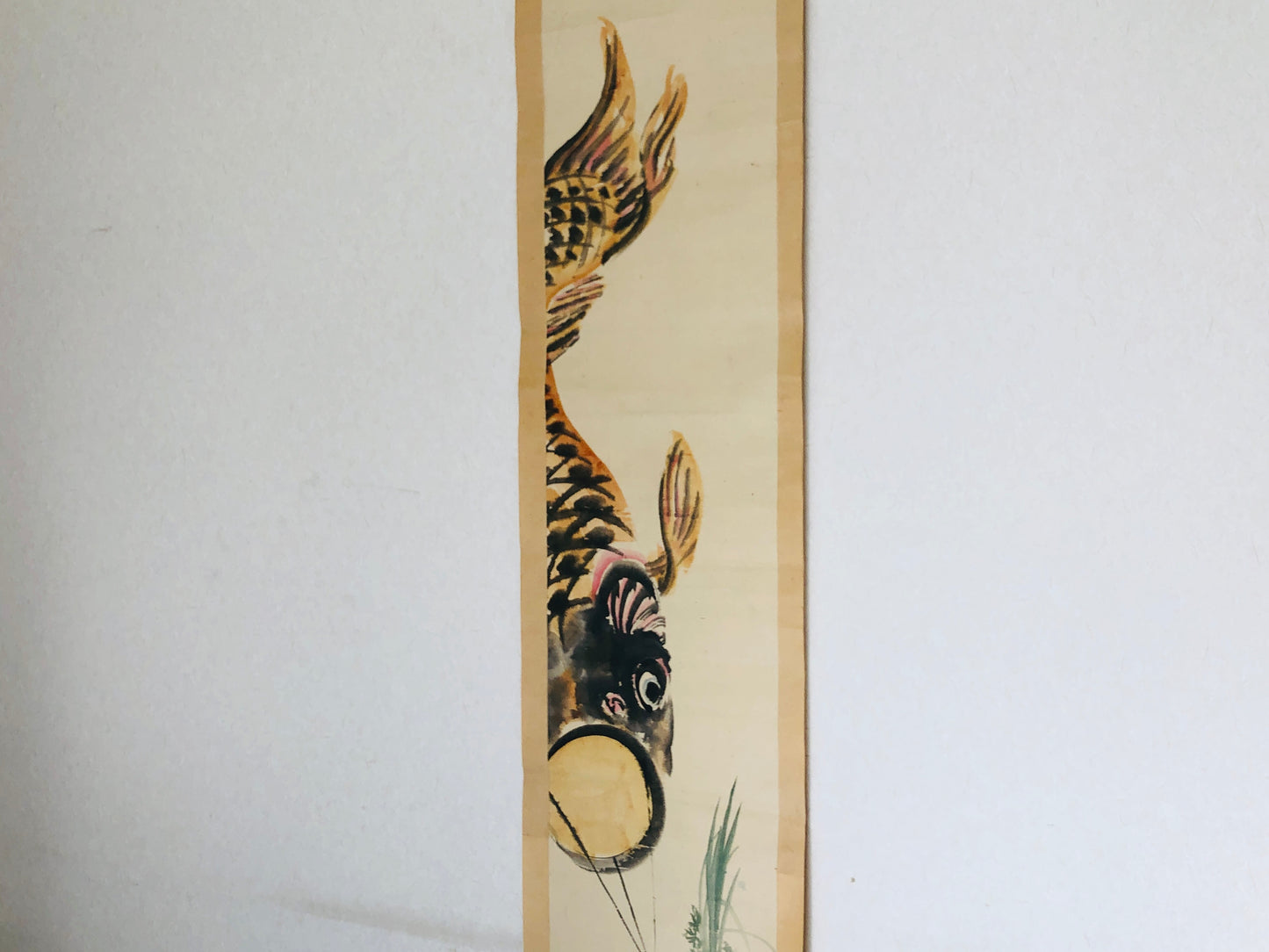 Y5174 KAKEJIKU Carp streamer banner signed Japan hanging scroll interior decor