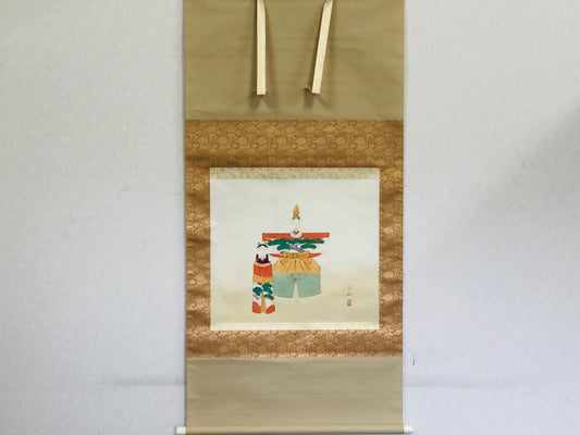 Y5191 KAKEJIKU Tachibina Hina doll signed box Japan hanging scroll interior