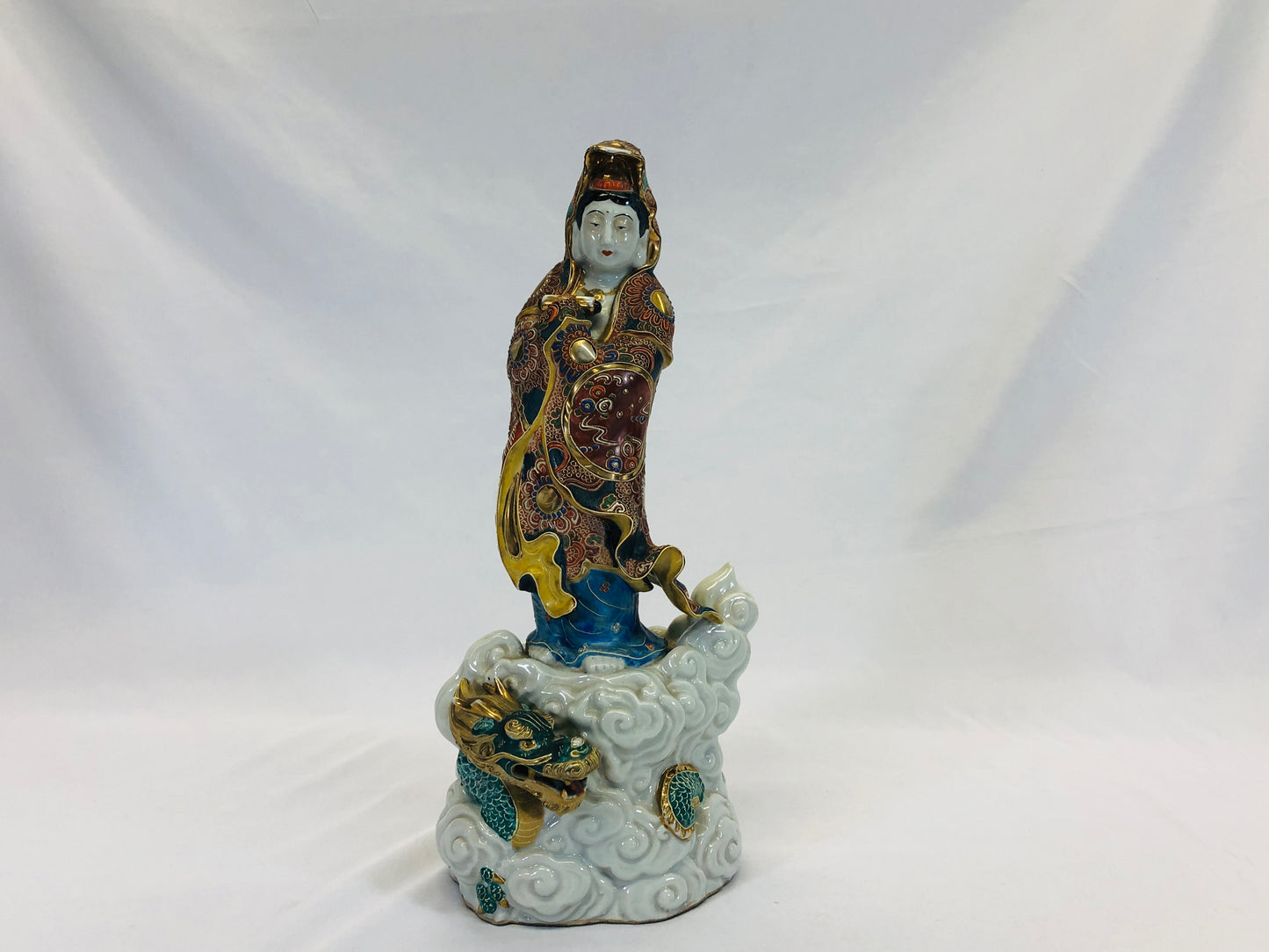Y5206 STATUE Kutani-ware Kannon figure figurine Dragon Japan vintage antique
