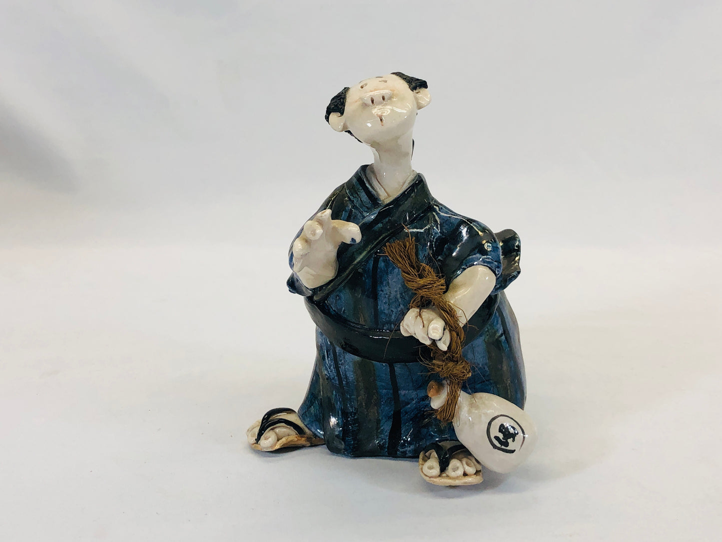 Y5207 STATUE pottery Man with topknot figure figurine Japan vintage antique