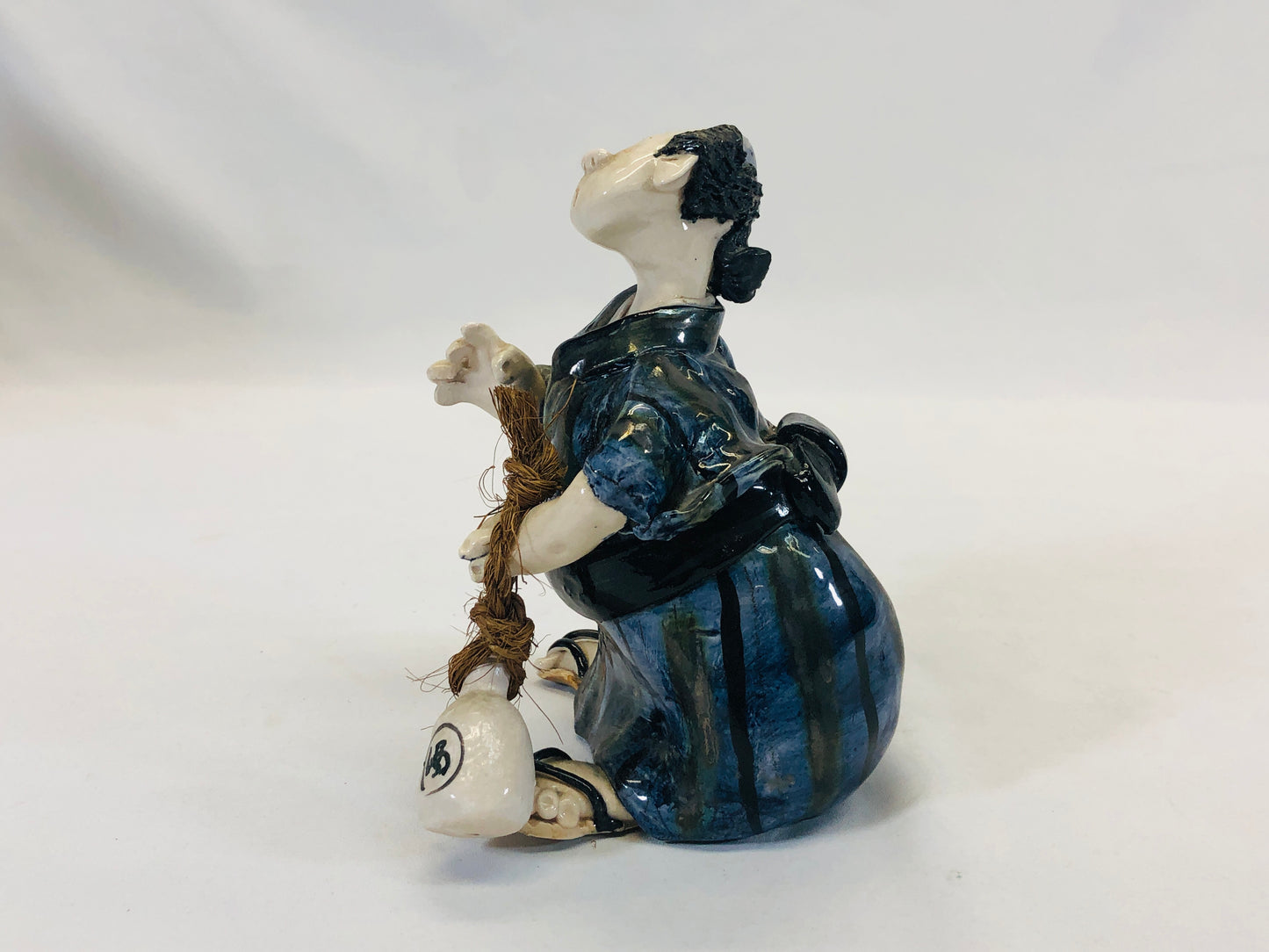 Y5207 STATUE pottery Man with topknot figure figurine Japan vintage antique