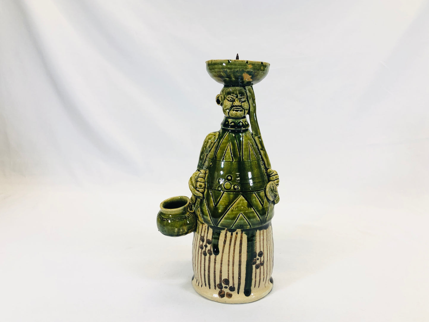Y5208 STATUE Oribe-ware candlestick southern barbarian box Japan vintage antique