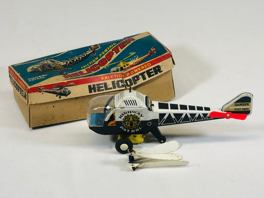 Y5221 TIN TOY Helicopter chopper aircraft figure box Japan antique vintage
