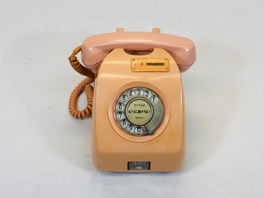 Y5223 PHONE Pink public telephone desktop key Japan antique vintage interior