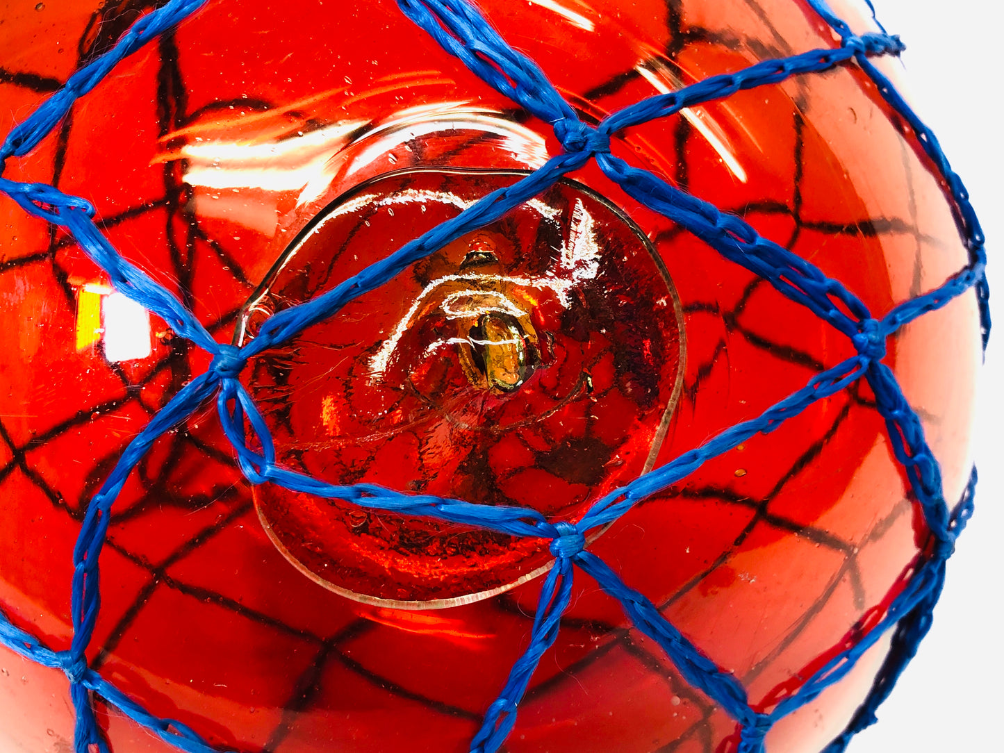 Y5225 FLOAT Red Glass Floating Ball fishing bouy Japanese antique vintage Japan