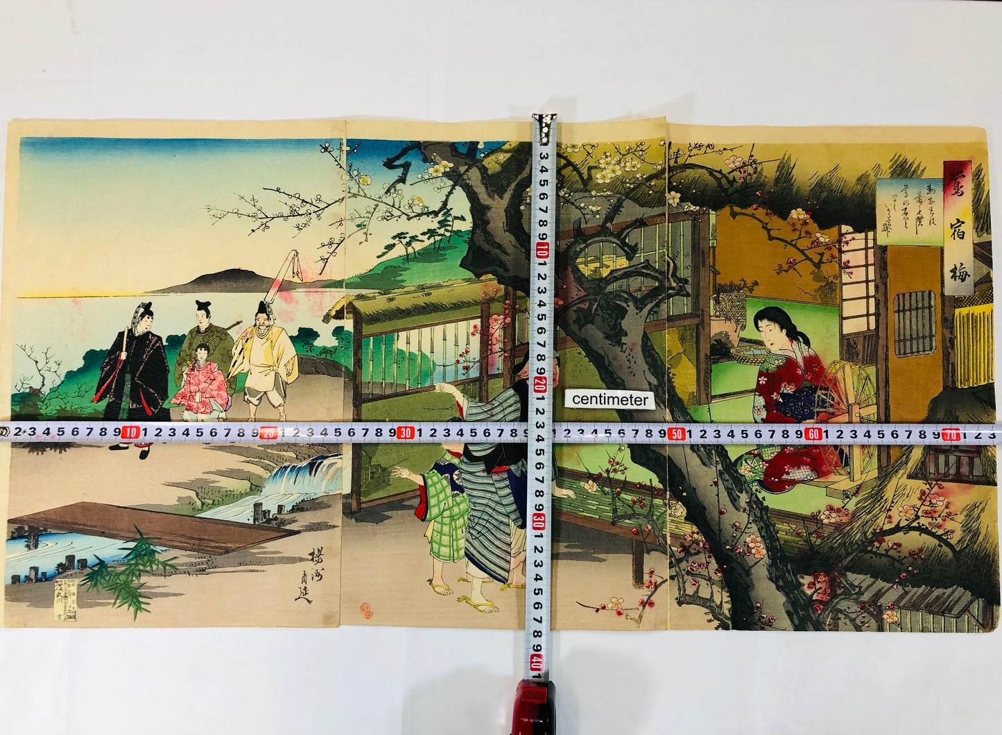 Y5226 WOODBLOCK PRINT Chikanobu triptych Nightingale dwelling plum Japan Ukiyoe