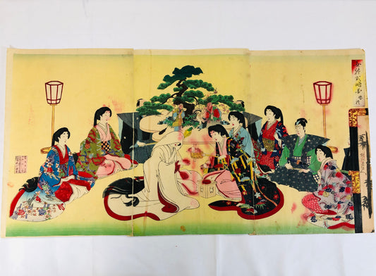 Y5229 WOODBLOCK PRINT Chikanobu Women's etiquette triptych Japan Ukiyoe antique