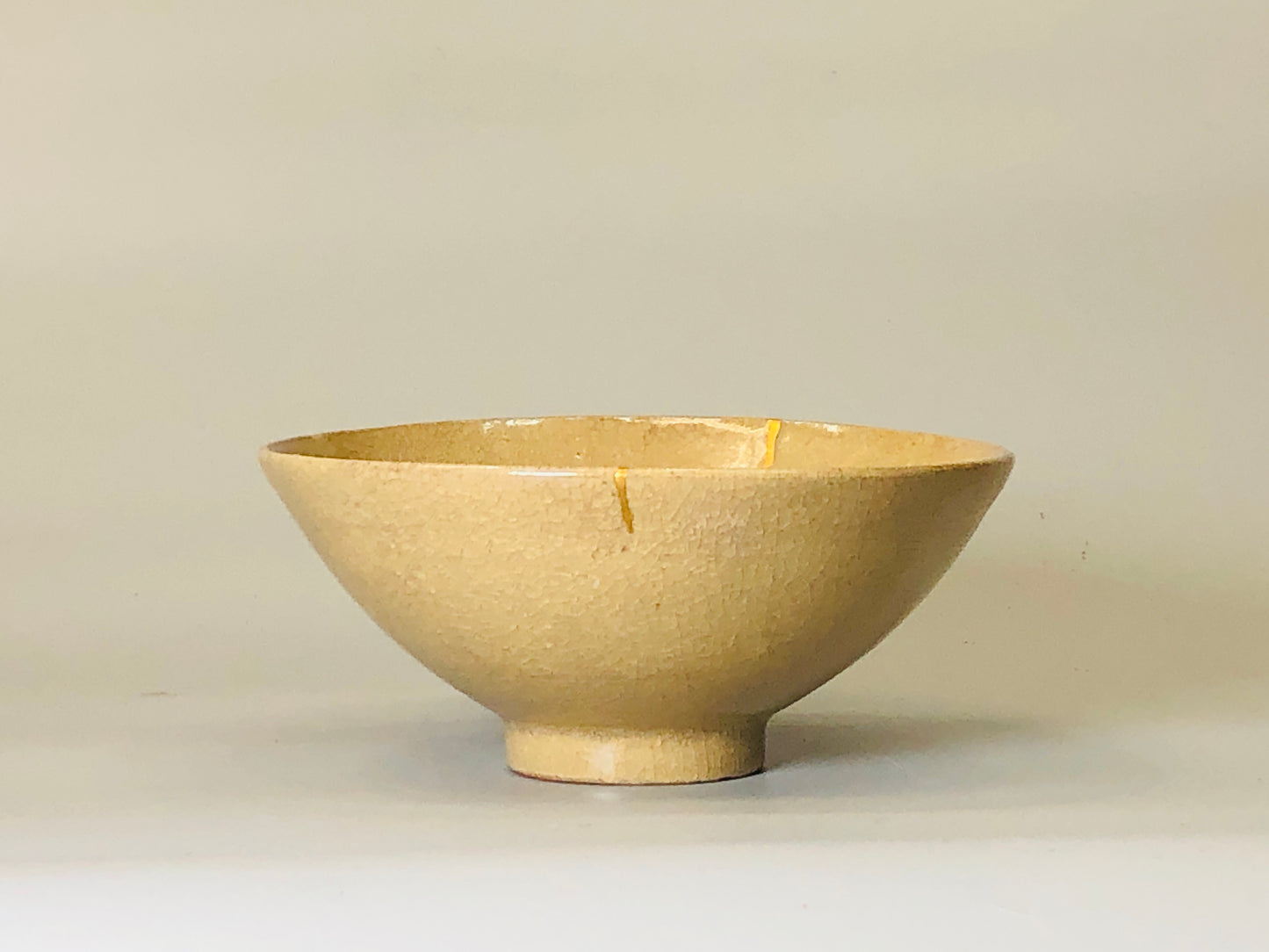 Y5239 CHAWAN Mino-ware flat kintsugi Japan antique tea ceremony pottery bowl