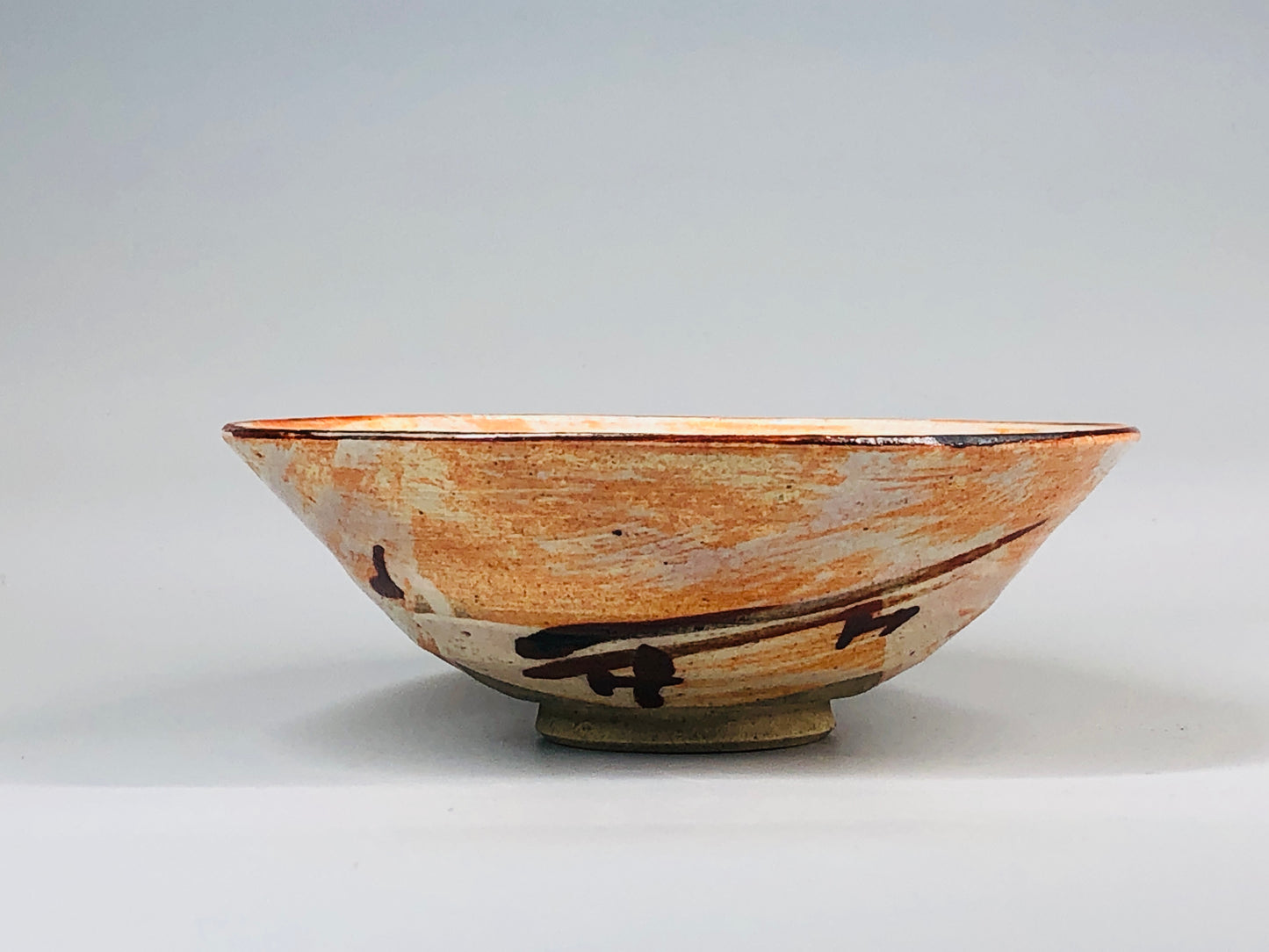 Y5241 CHAWAN Shino-ware flat Japan antique tea ceremony pottery bowl vintage