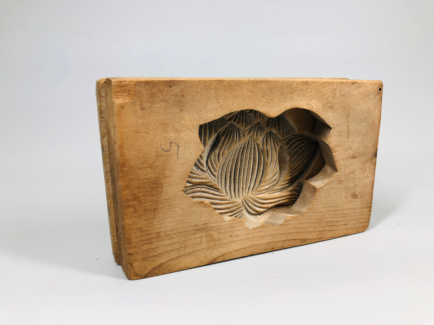 Y5247 KASHIGATA Lotus wood carving Japan antique Wooden Pastry Mold wagashi