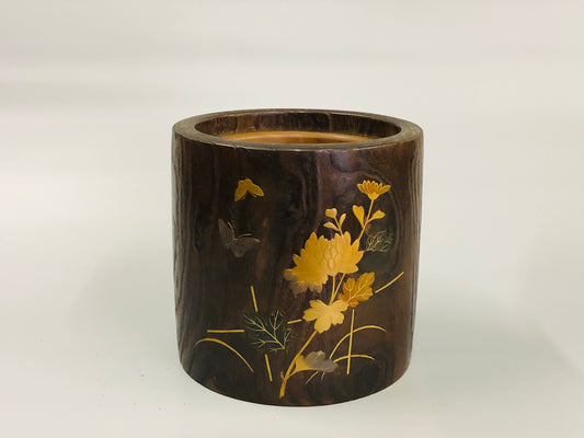 Y5265 HIBACHI Makie Charcoal Brazier Paulownia flower bird Japan antique vintage