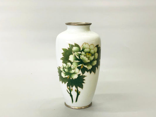 Y5288 FLOWER VASE Cloisonne white floral design Japan ikebana antique interior