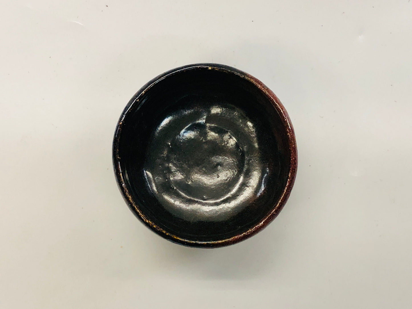 Y5302 CHAWAN Raku-ware black signed Japan antique tea ceremony pottery bowl