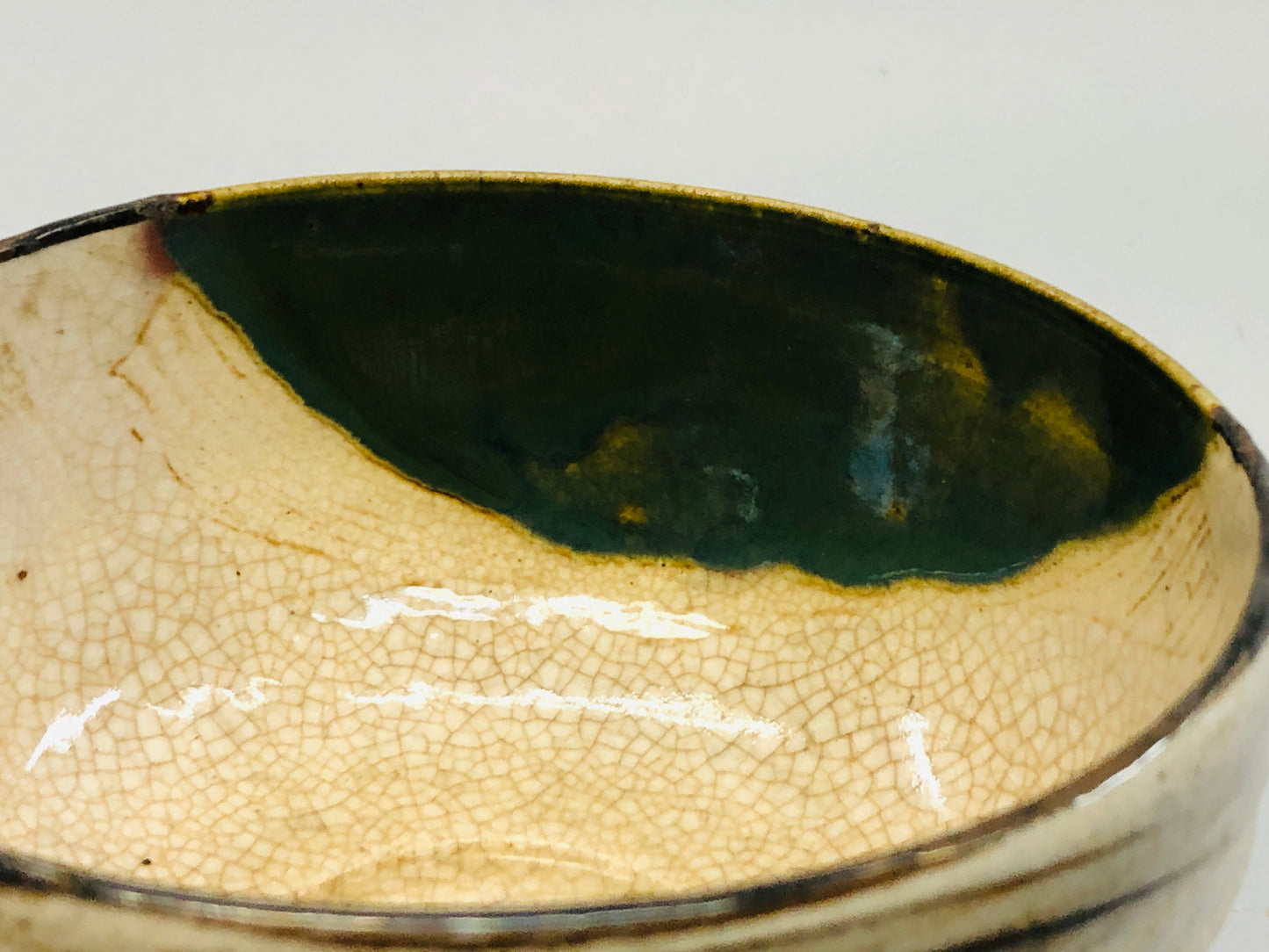 Y5303 CHAWAN Oribe-ware mountain Japan antique tea ceremony pottery bowl vintage