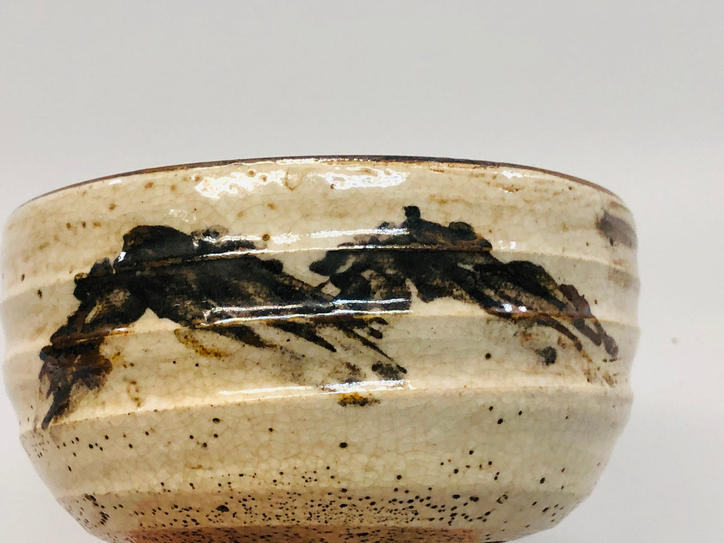 Y5303 CHAWAN Oribe-ware mountain Japan antique tea ceremony pottery bowl vintage