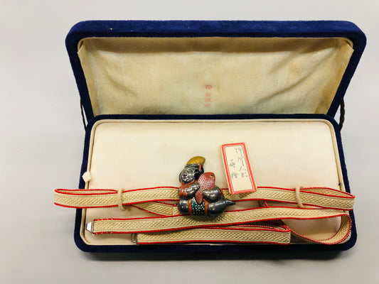 Y5306 OBIDOME metal Sash Clip Gosho doll box Japan Kimono accessory antique