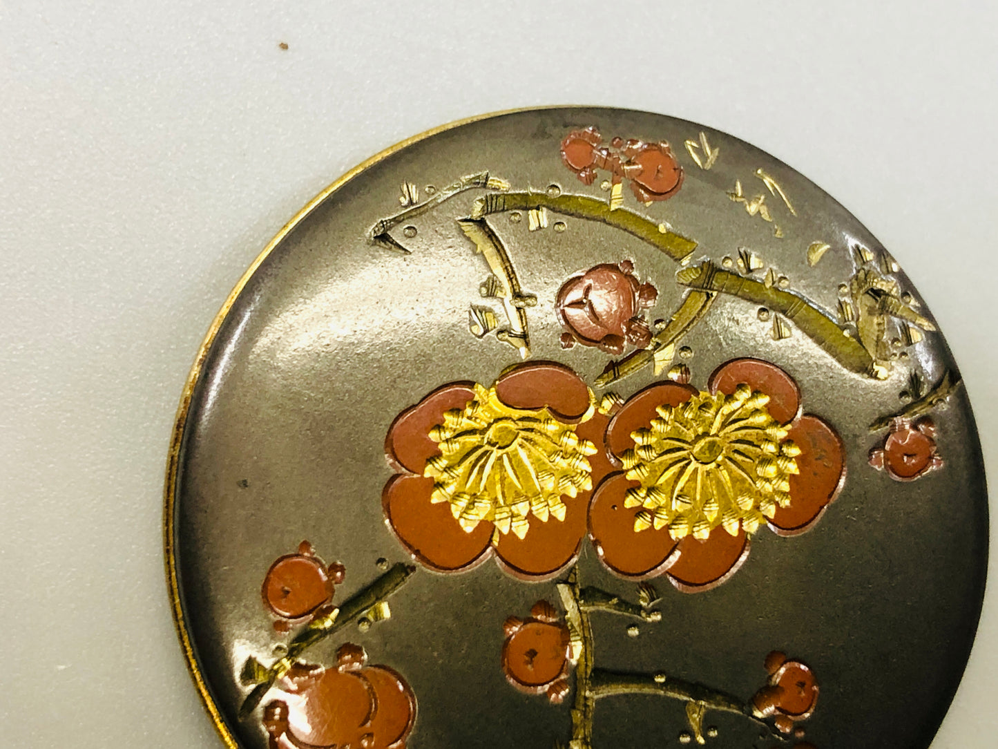 Y5307 OBIDOME metal Sash Clip sakura signed box Japan Kimono accessory antique