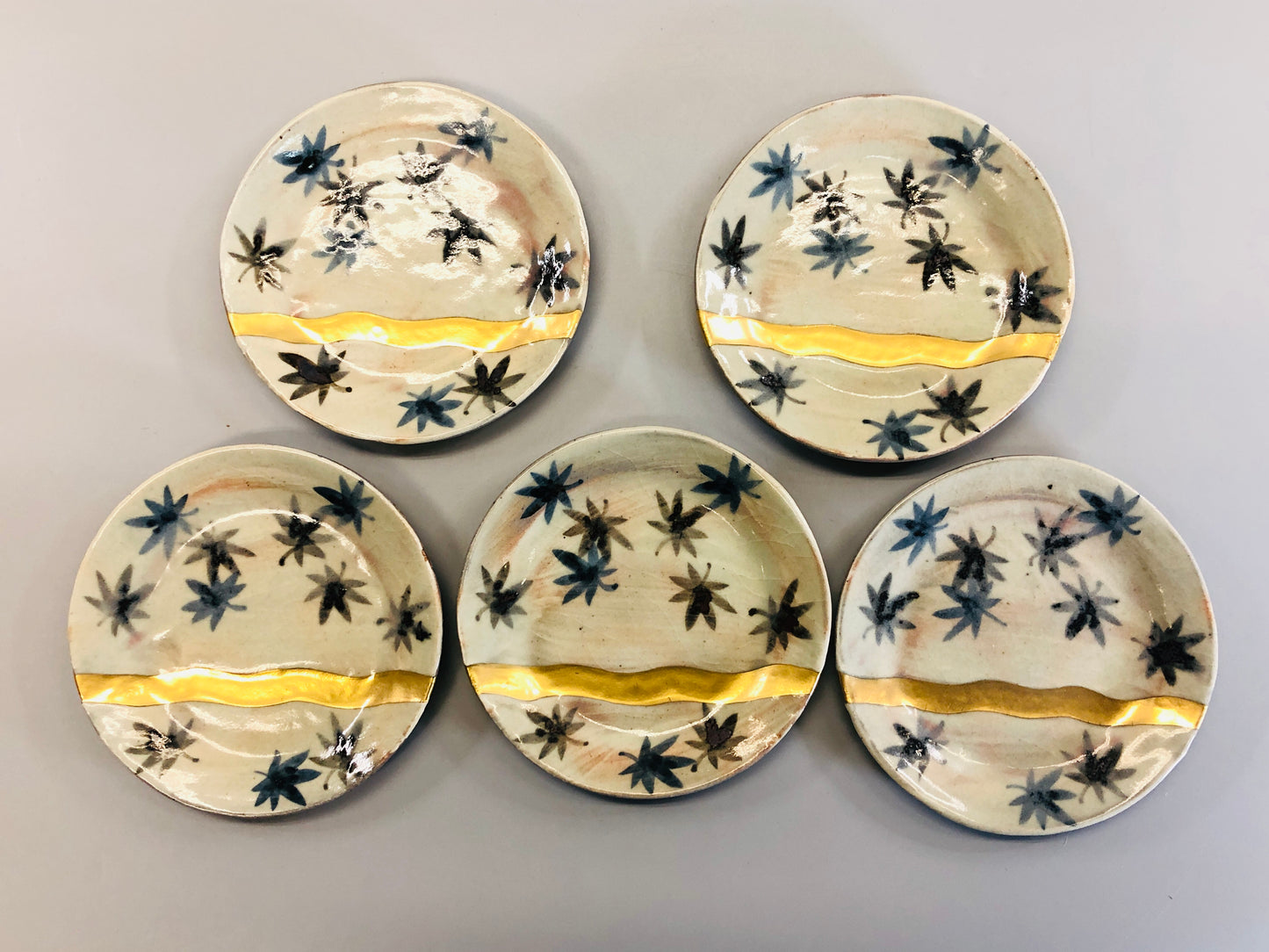 Y5327 DISH Mino-ware serving plate set of 5 signed box Japan antique tableware