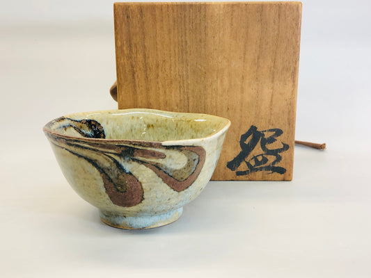 Y5331 CHAWAN Mashiko-ware signed box Neriage Japan antique tea ceremony pottery